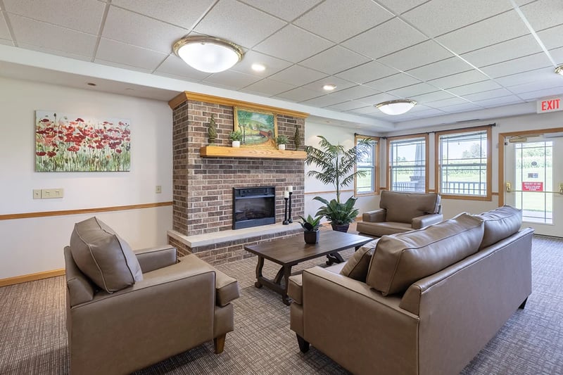 Burlington Senior Living Fireplace community living space